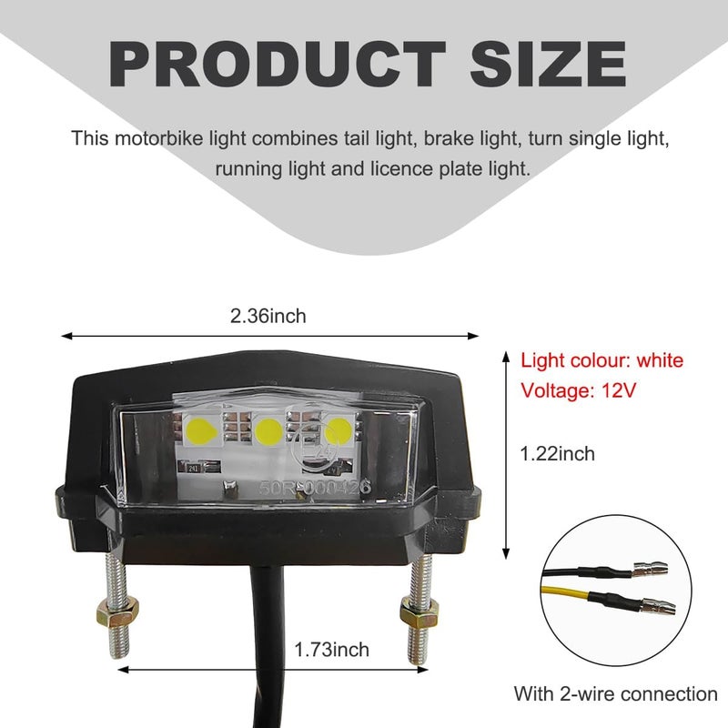 Wevdn Motorcycle LED License Plate Light 6K, 12V Universal Bright LED License Plate Lamp Rear Brake Taillight, Waterproof 6K Tail Light License Plate Mount Brake Lamp for Motorbike (1 PCS) - Image 2